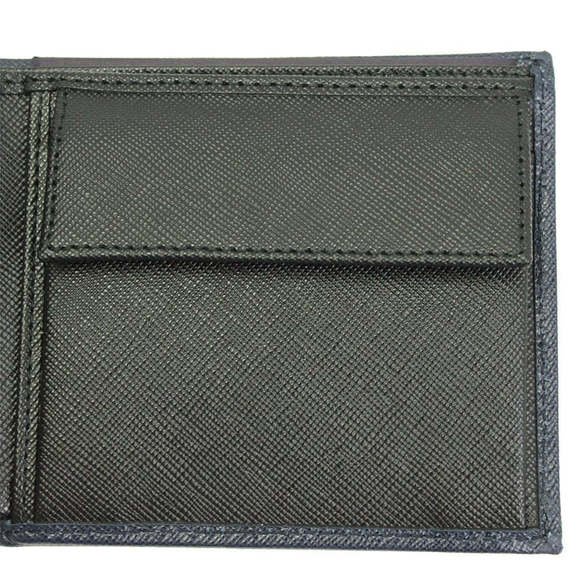 Prada Navy Black Bicolor Saffiano Leather Logo Bifold - Picture 3 of 6